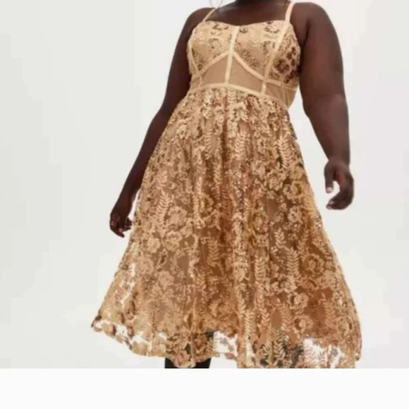 Torrid Gold Lace Midi Dress - Picture 3 of 5